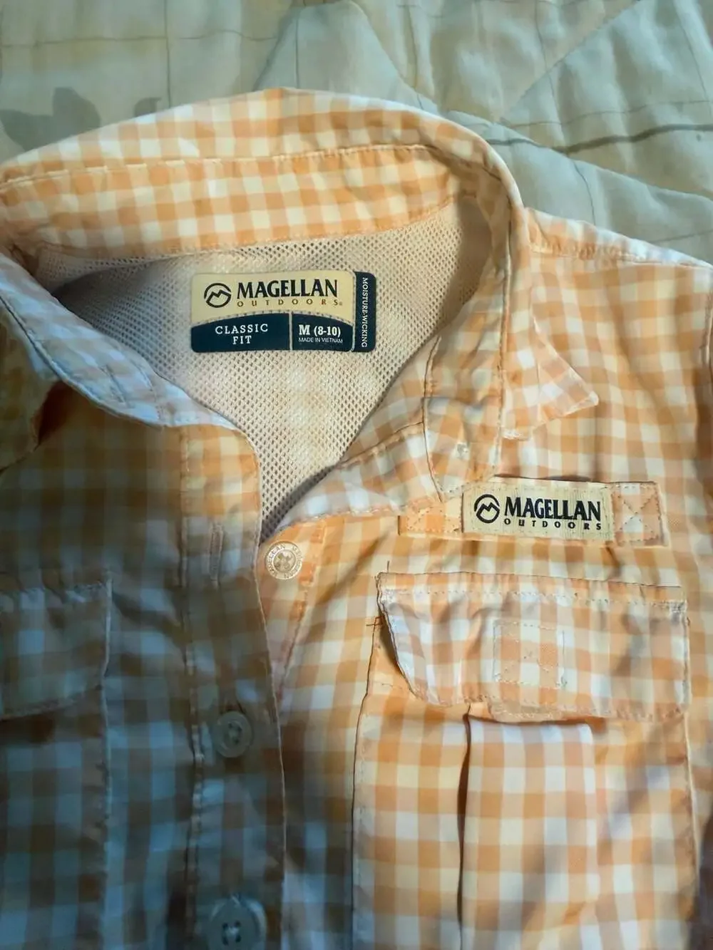 Magellan Outdoors Girls Peach Gingham Short Sleeve Button-Front Shirt Dress